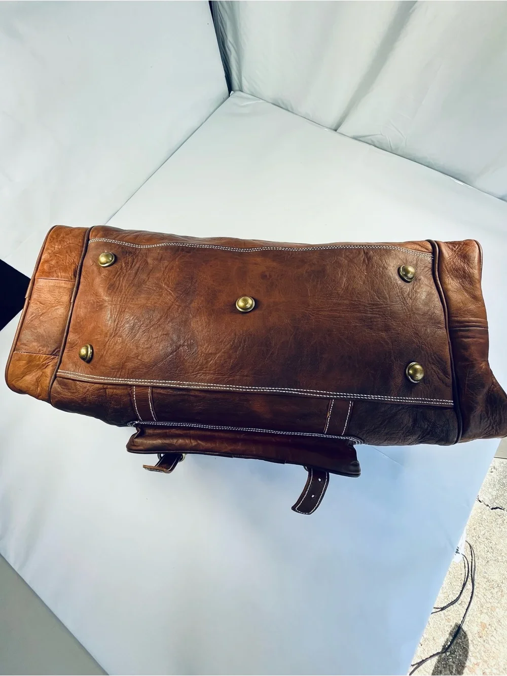 Classic Genuine Brown Leather Traveler Weekender Duffel Bag (Hand Made)